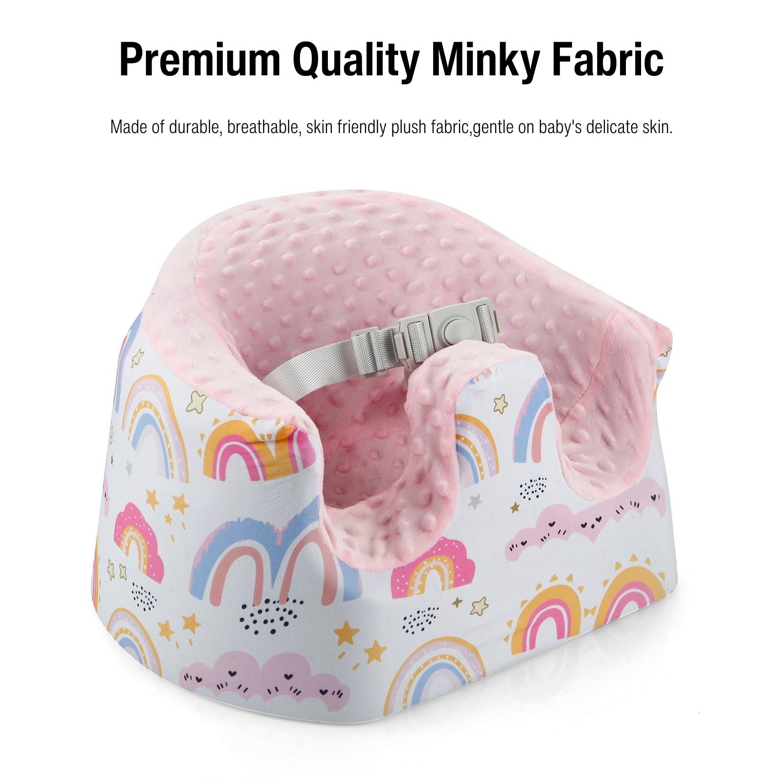 PandaEar pink rainbow design adds cheerful style to your baby's seat.