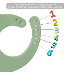 PandaEar silicone bib green worn by toddler during mealtime for spill protection