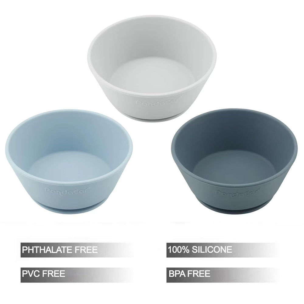 PandaEar silicone baby bowls showing food-grade material and safe edges