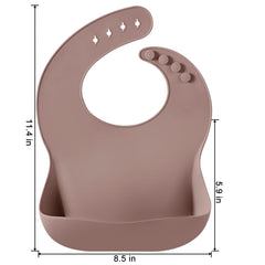 PandaEar red silicone bib rolled for travel, compact on-the-go.