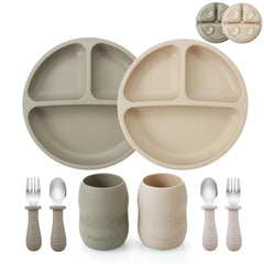 PandaEar silicone divided suction plate shown on a high chair tray for mess-free meals.