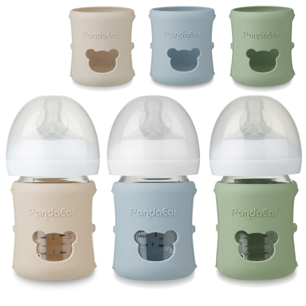 PandaEar silicone sleeve covers Philips Avent 4oz bottle to protect glass and reduce slips