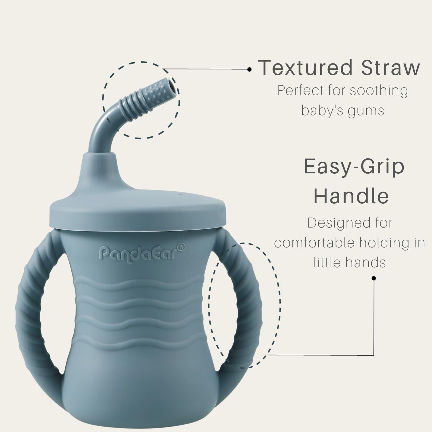 PandaEar training cup weighted base stabilizes sips during busy playtime.