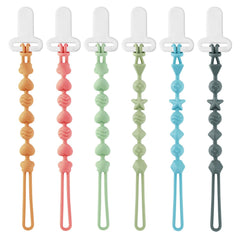 PandaEar six-pack silicone pacifier clips showing versatile, secure grip.