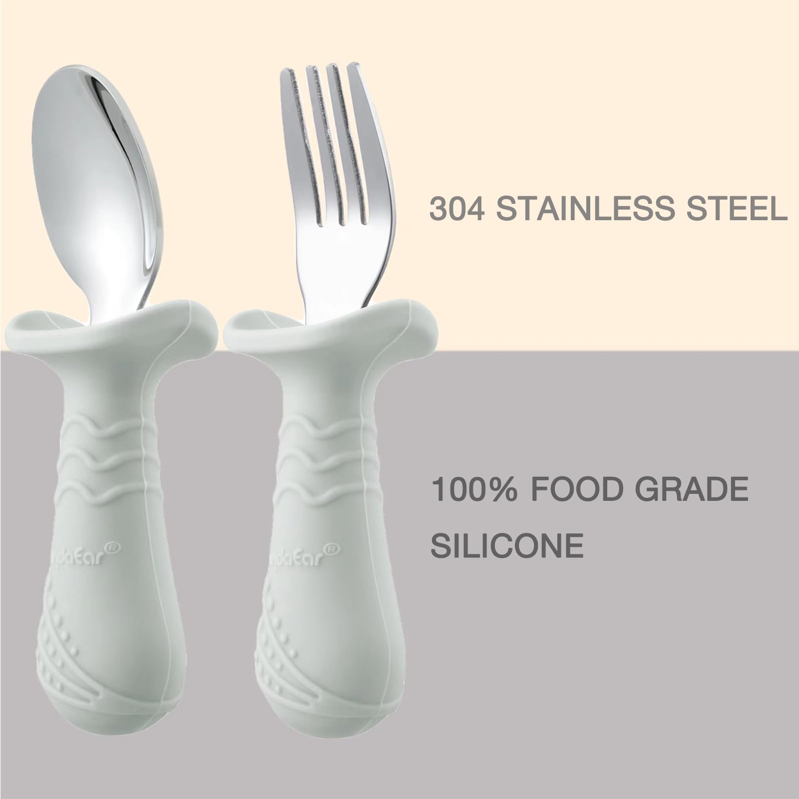 PandaEar small handled design fits toddlers grips for confident self feeding.