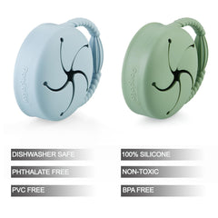 PandaEar snack containers in blue-green for mess-free snacks