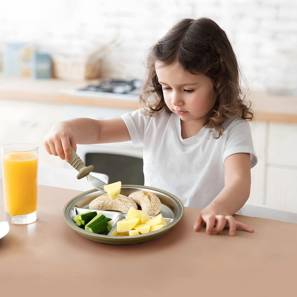 PandaEar toddler spoons and forks with rounded edges for safe feeding.
