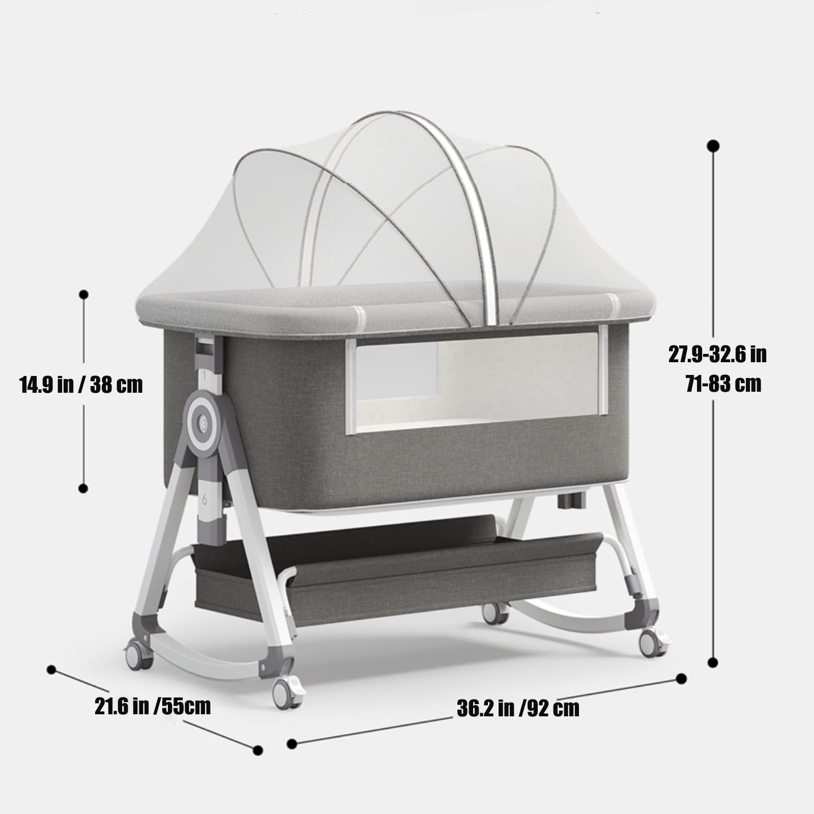 PandaEar built-in storage basket keeps diapers and wipes within arm's reach