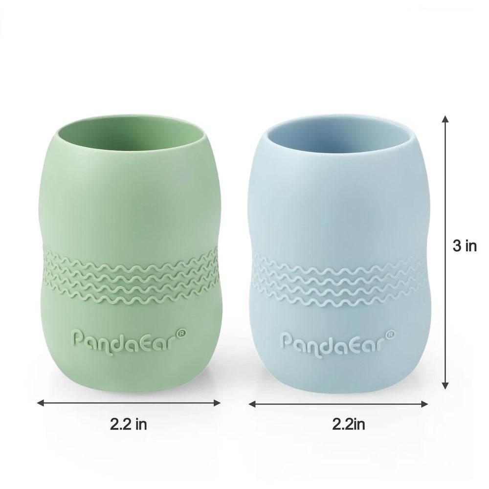 PandaEar tiny cup green, supports independent drinking with soft silicone.