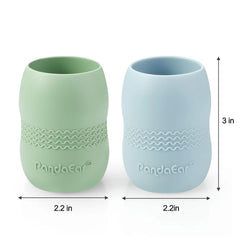 PandaEar tiny cup green, supports independent drinking with soft silicone.
