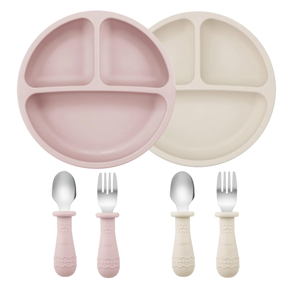 PandaEar toddler plate suction closeup showing stable feeding surface for mess-free meals.