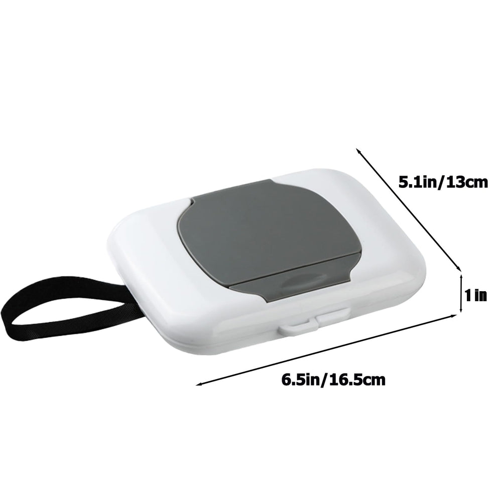 PandaEar travel wipes case with strap attached to stroller for hands-free use.