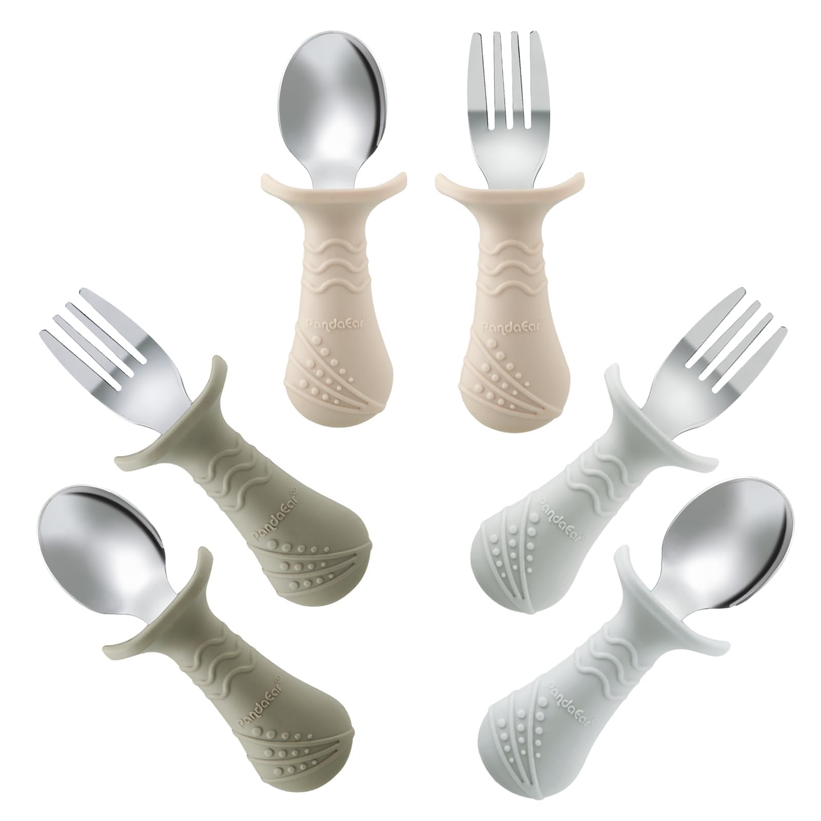 PandaEar utensils spoons shown for tiny hands during family meals, safe feeding.