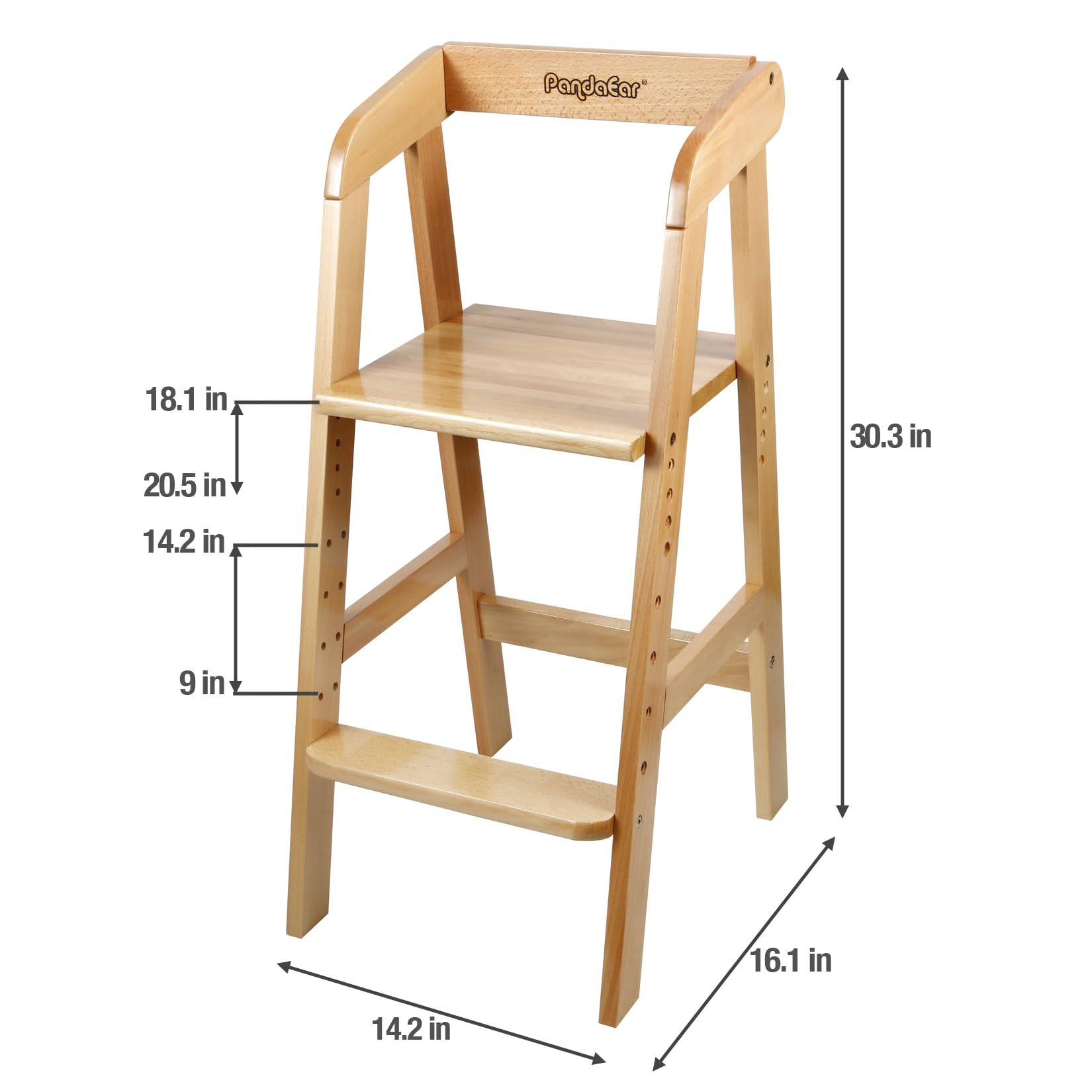 PandaEar wooden high chair suitable for dining and study use.
