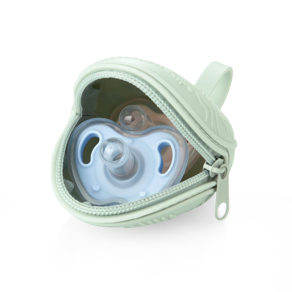 PandaEar silicone pacifier pouch with a metal zipper for easy, secure access.