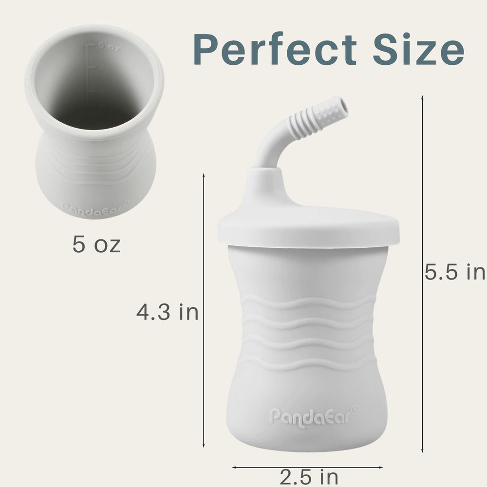 PandaEar 5oz capacity label highlights sip sized cups for little mouths