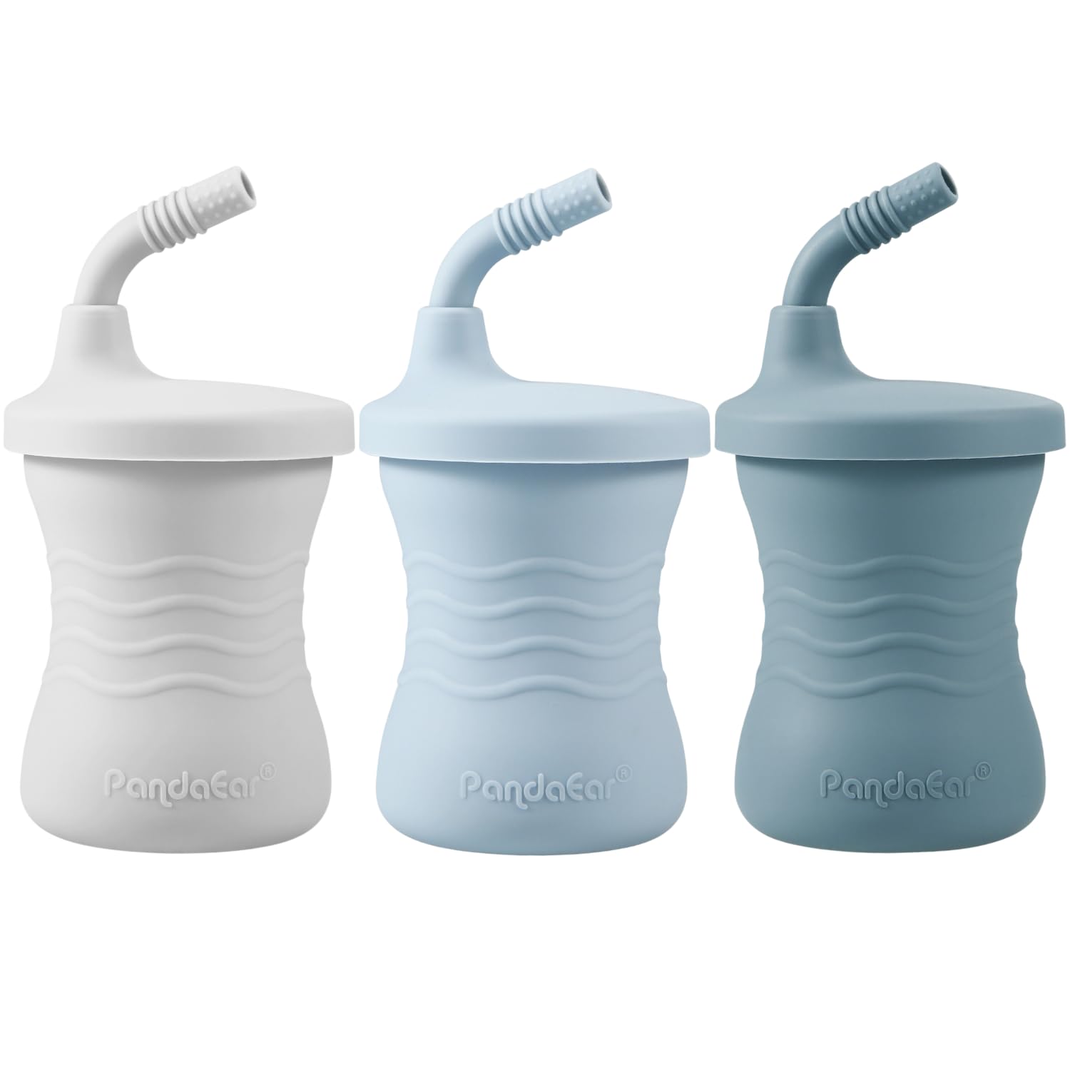 PandaEar silicone training cup dark blue front view for easy sipping transitions