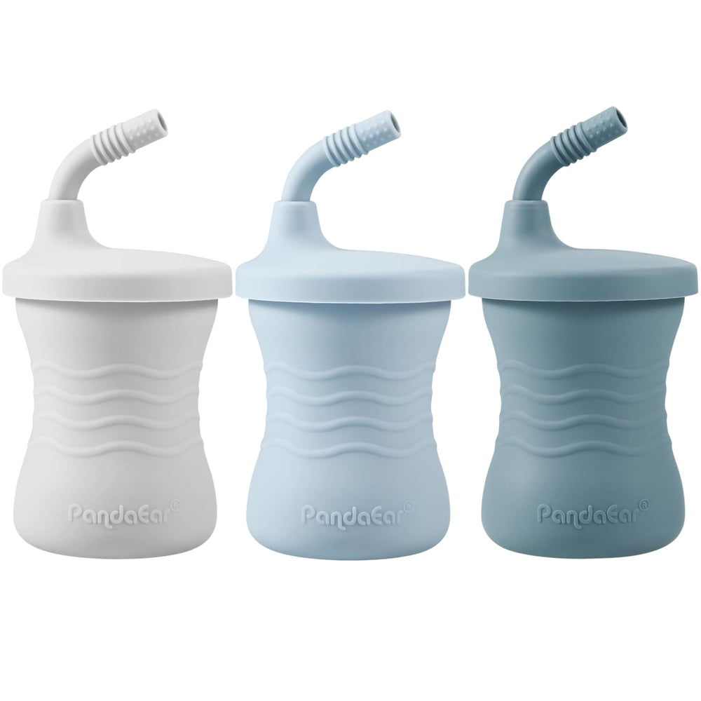 PandaEar silicone training cup dark blue front view for easy sipping transitions
