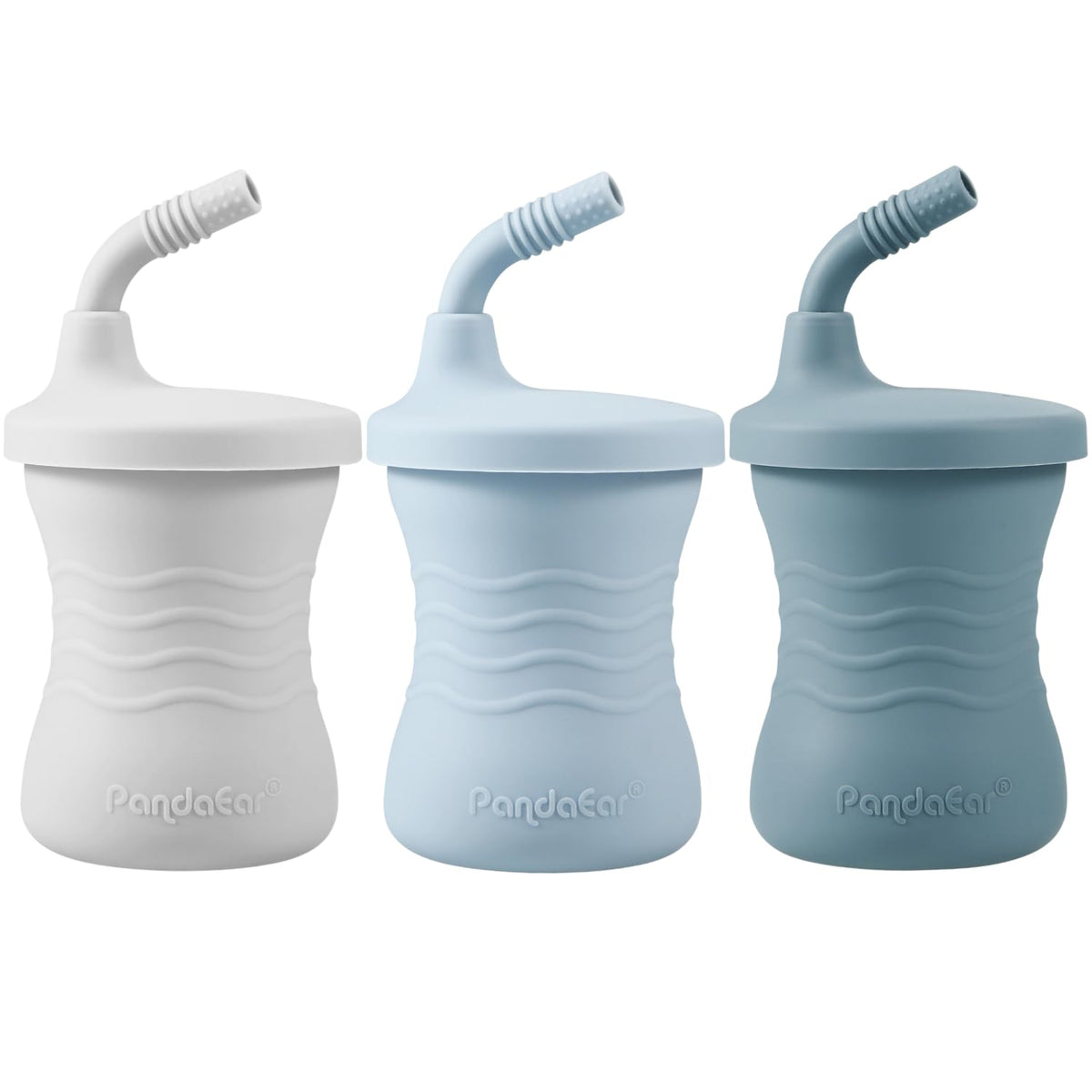 PandaEar silicone training cup dark blue front view for easy sipping transitions