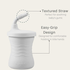 PandaEar silicone training cup gray weighted base shows stability to prevent spills