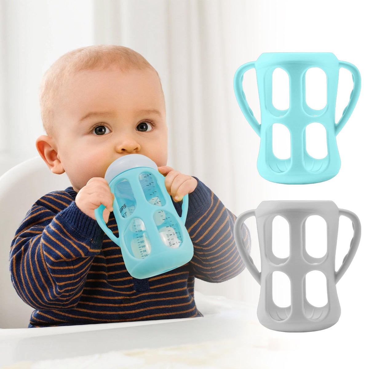 Panimosi 2-pack silicone bottle sleeves with handles on Philips Avent bottles enhance grip