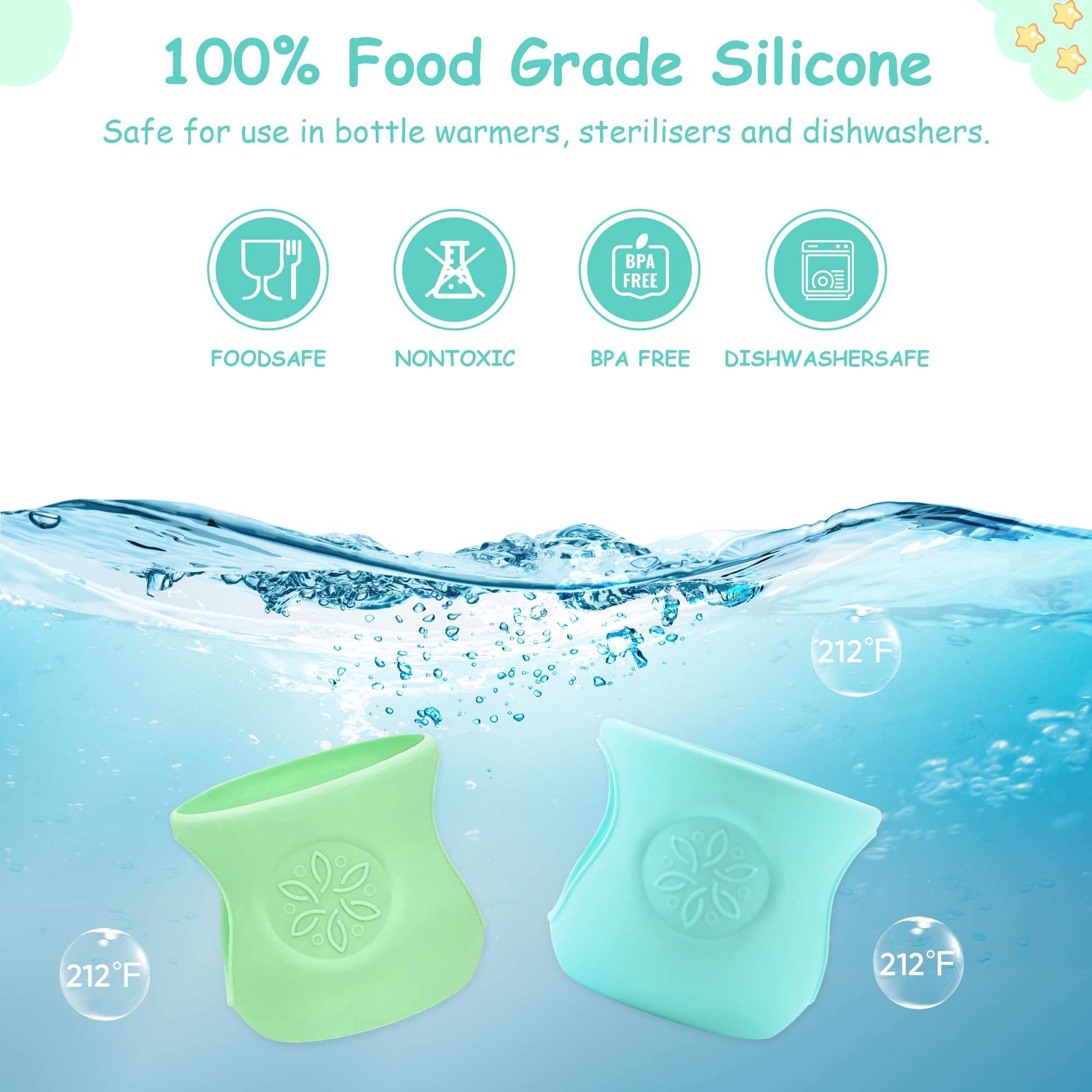 PANIMOSI silicone sleeve provides drop protection for the glass bottle.