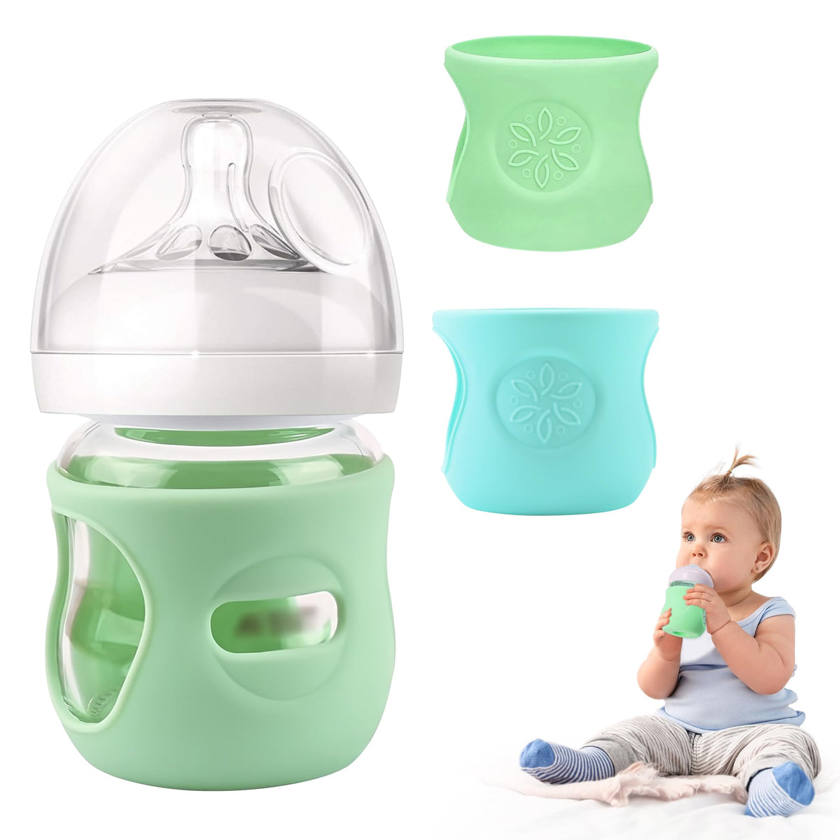 PANIMOSI silicone sleeve on Philips AVENT 4oz bottle protects from drops and scratches.