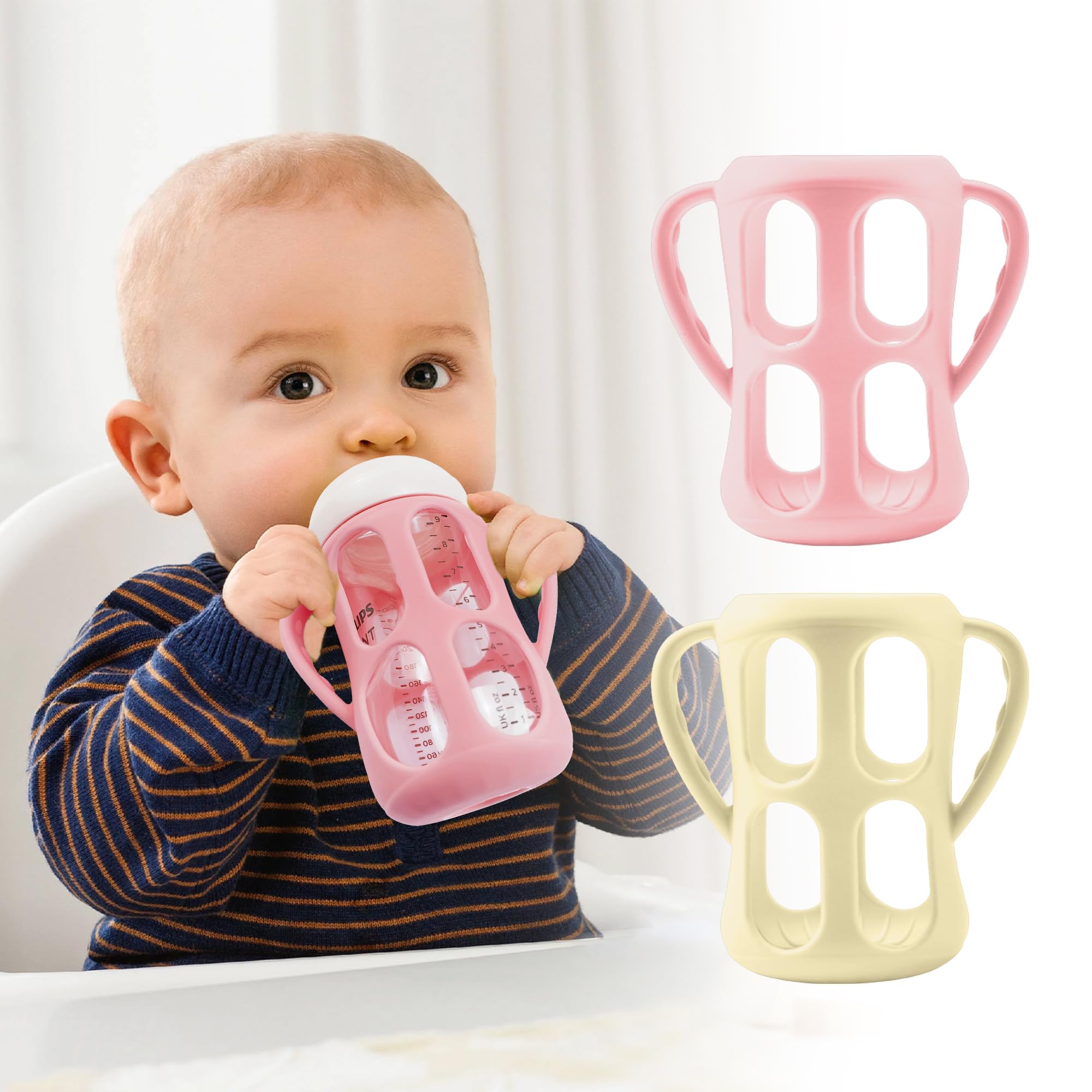 PANIMOSI Avent silicone bottle sleeve with handles for 9oz and 8oz bottles, two-pack.