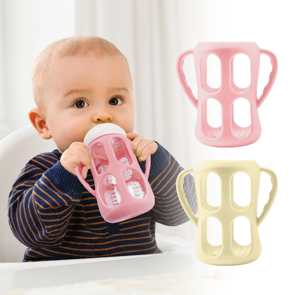 PANIMOSI Avent silicone bottle sleeve with handles for 9oz and 8oz bottles, two-pack.