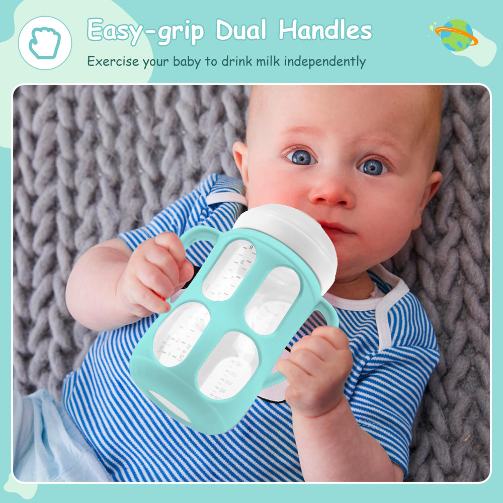 Panimosi baby bottle handle improves early self-feeding grip