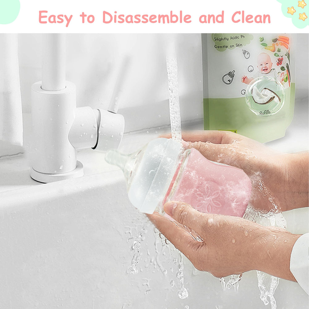 Panimosi dishwasher-safe, heat-resistant silicone sleeve is durable and reusable through many feedings.