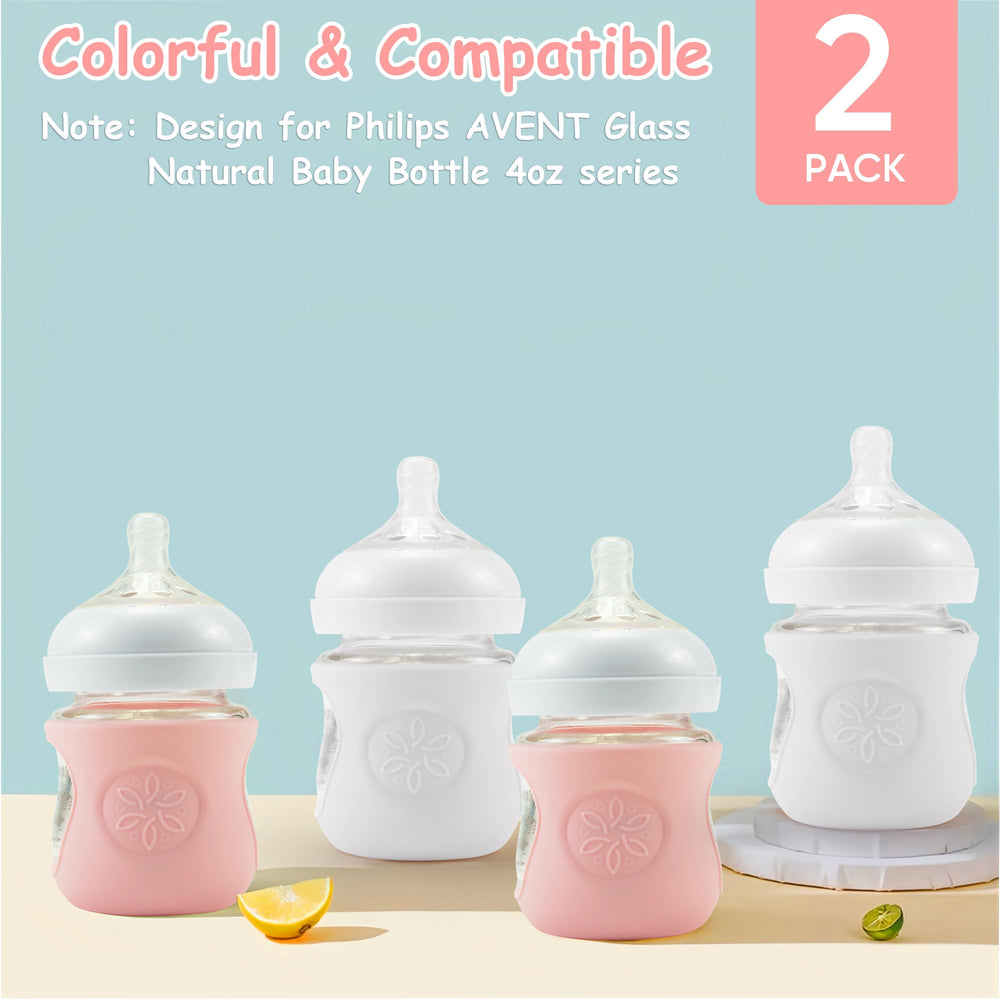Panimosi heat-resistant sleeve fits Philips Avent 4oz glass bottle for safe handling after heating.