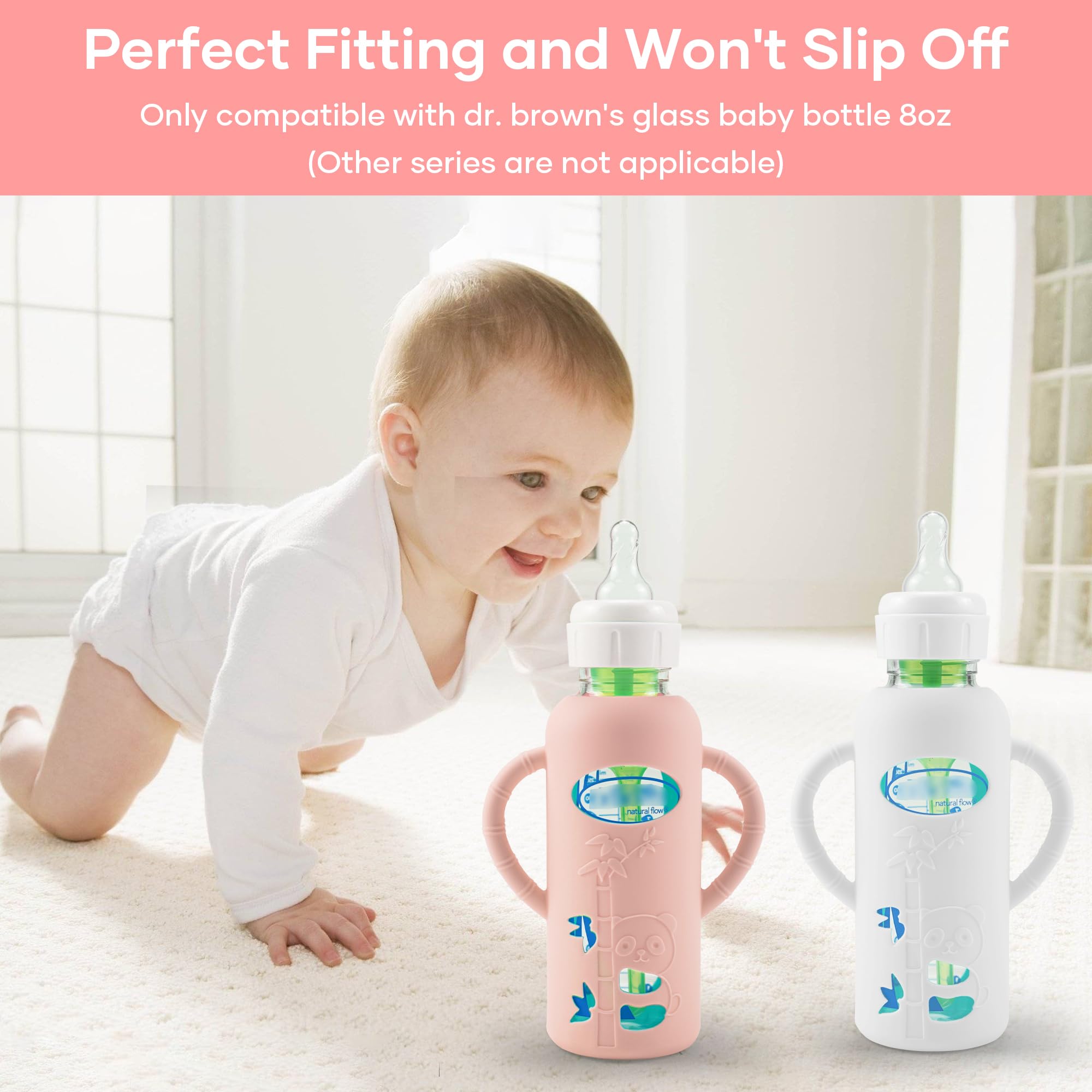 Panimosi bottle sleeve helps babies learn self-feeding with ergonomic handle.