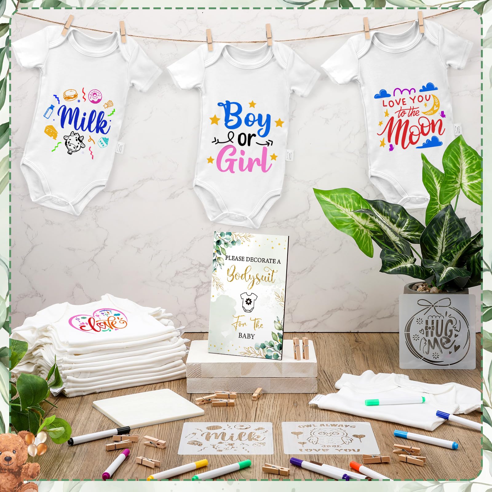 Panitay baby shower stencils pack with decorative patterns for creative outfits.