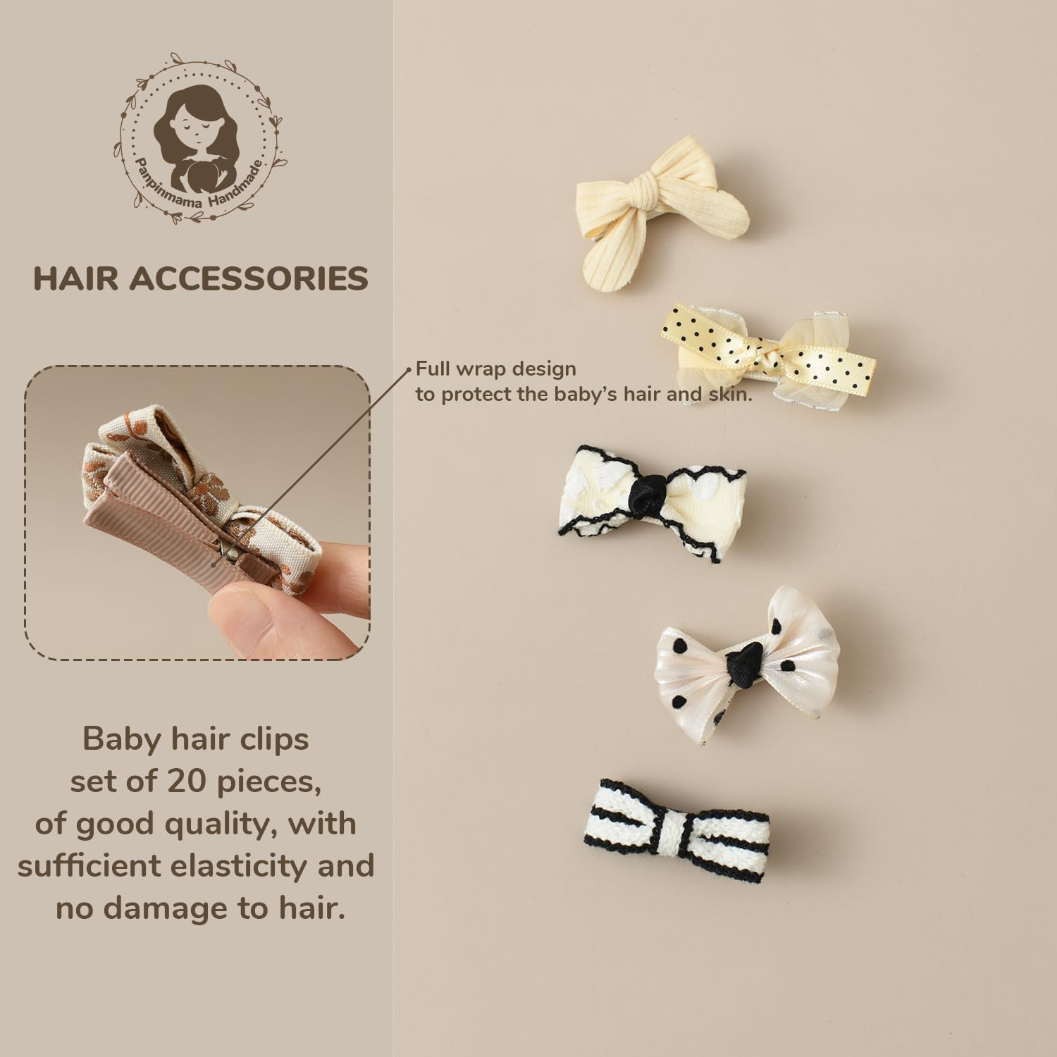 Panpinmama fully-lined baby hair clip closeup prevents pulling and snagging