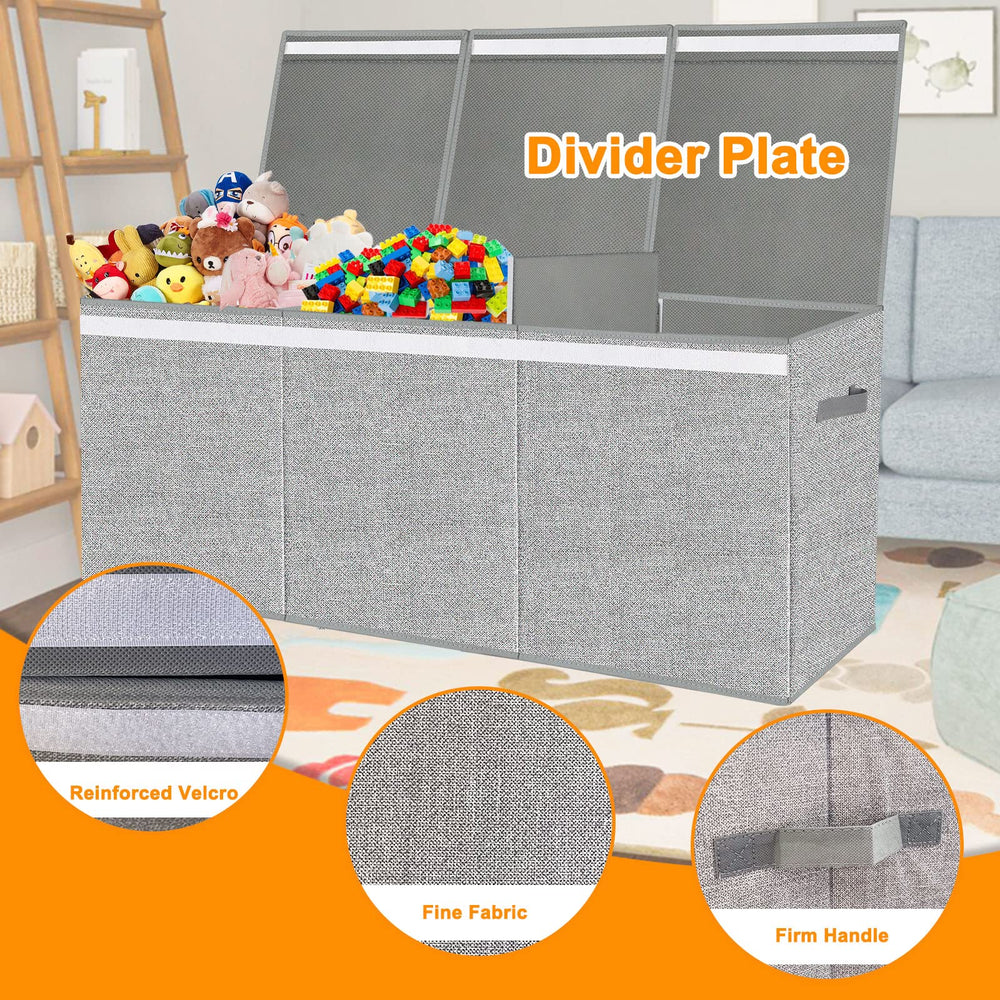 Pantryily toy box large partitions detach for flexible arrangements when storing big or small toys.