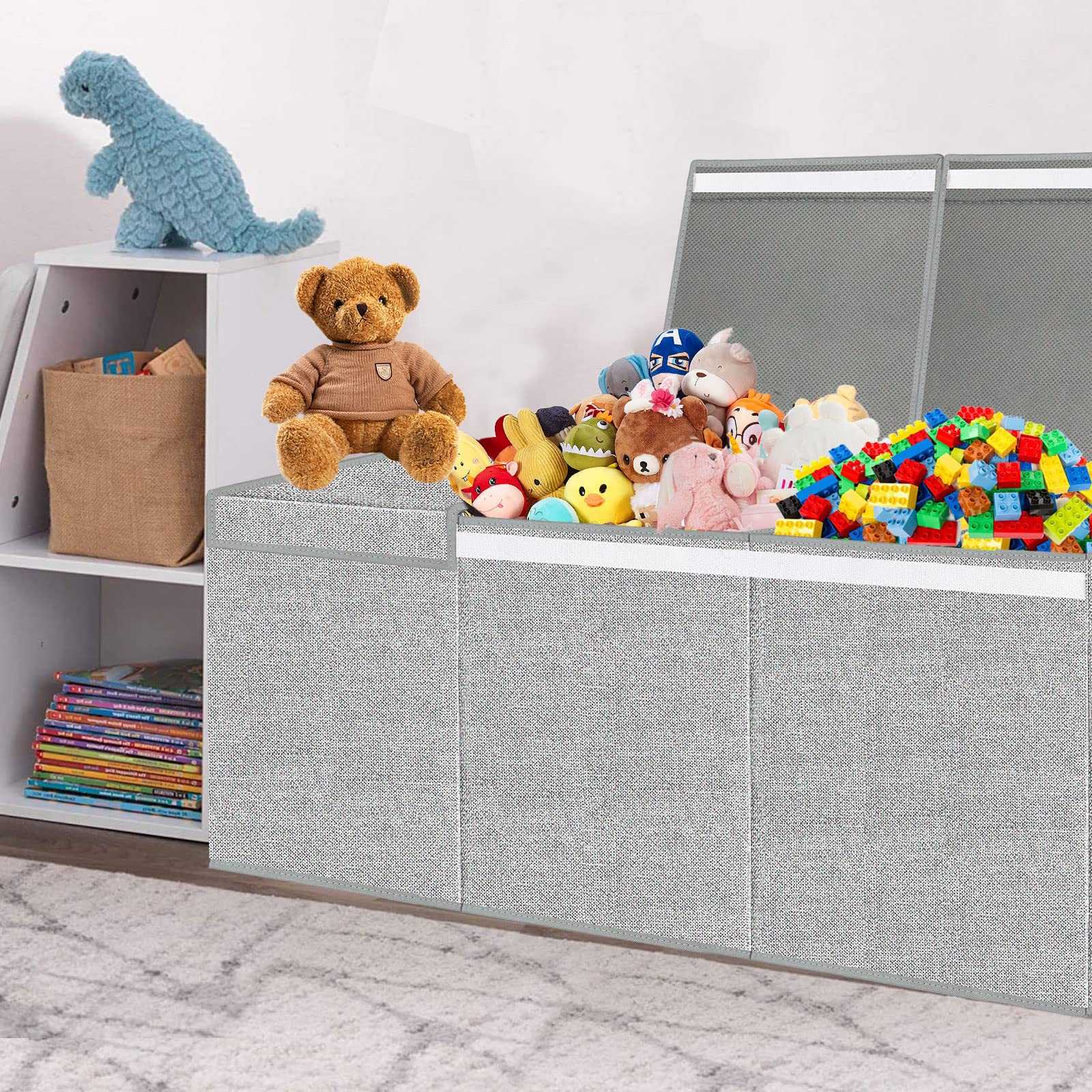 Pantryily toy box features sturdy handles for easy moving around the home.