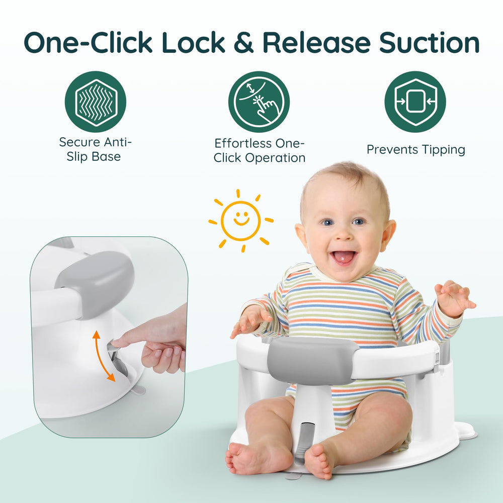 PANUSU bath seat 360 wraparound frame provides stable upright support during bathing.