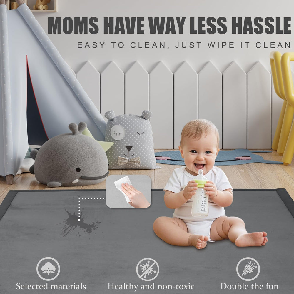 PapaMama 1.3-inch thick memory foam core provides cushioned support during play