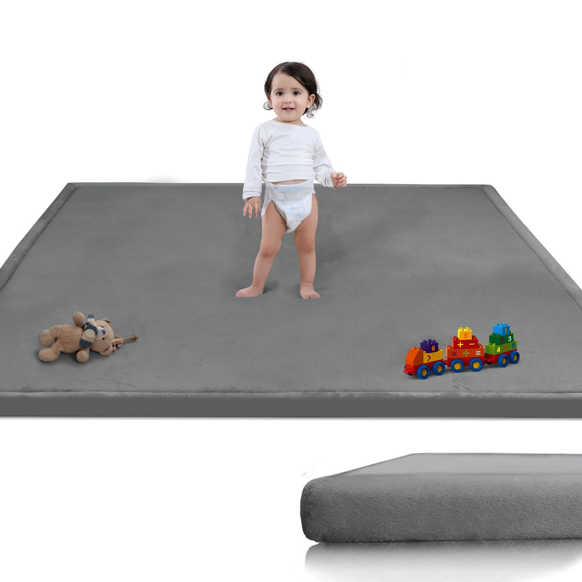 PapaMama baby play mat dark grey memory foam close-up for comfy tummy time