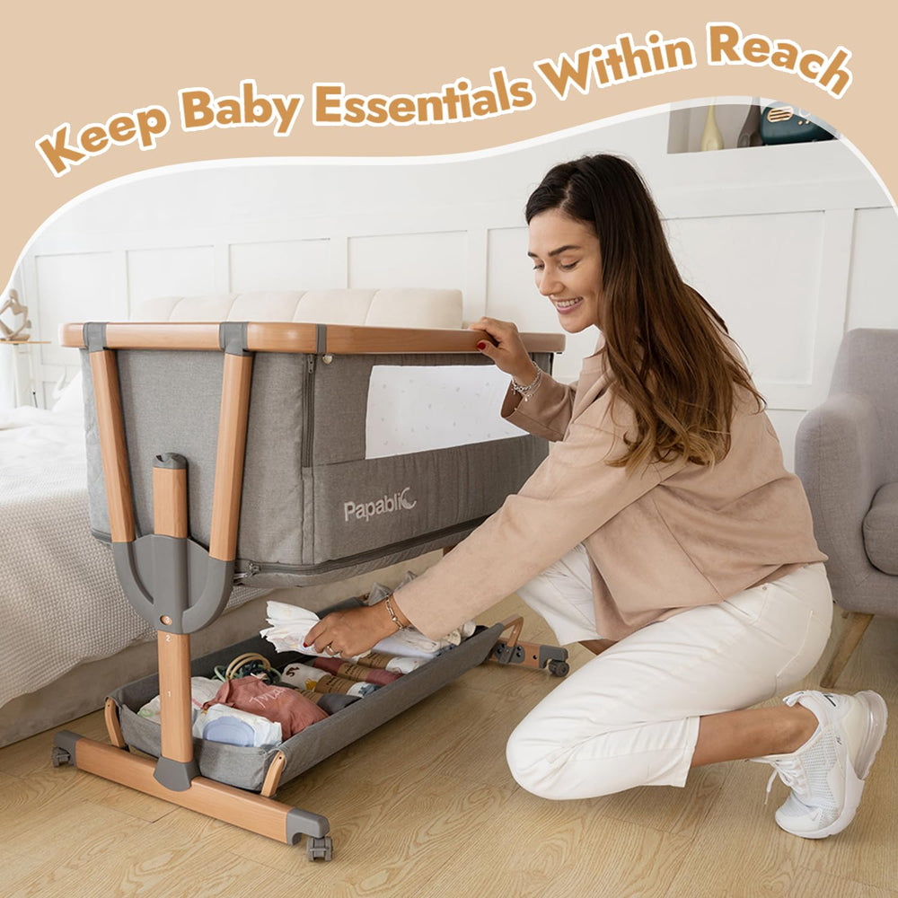 Papablic 4-in-1 bassinet with breathable mesh sides for visibility and airflow.