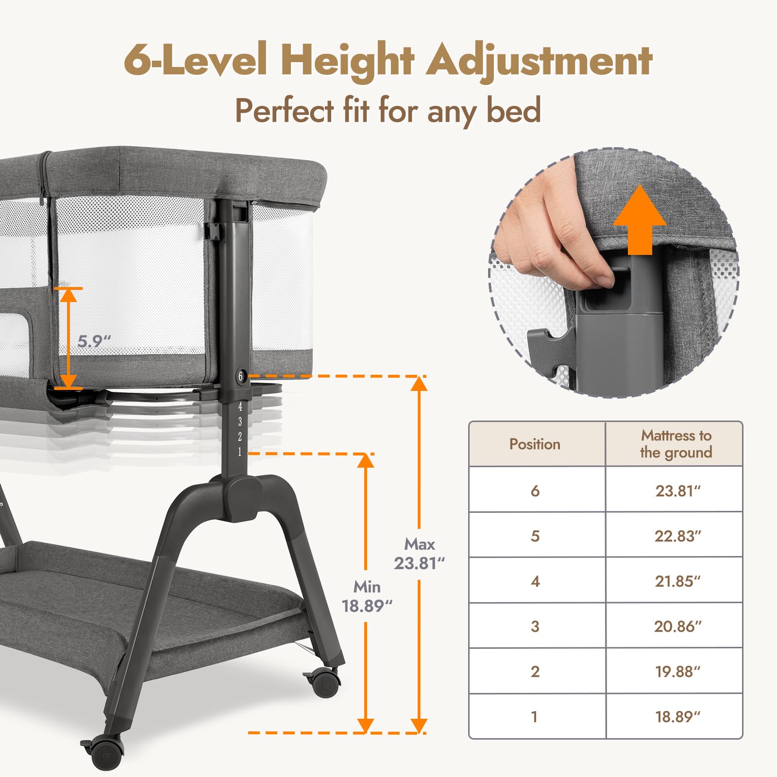 Papablic bed-height adaptability helps fit various beds for easy night feeding