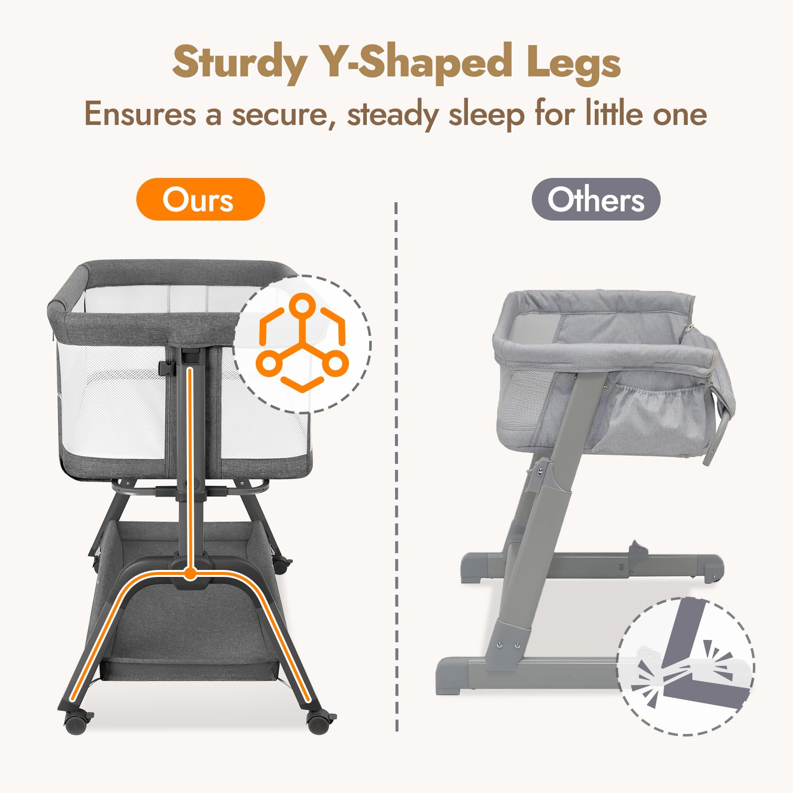 Papablic baby bassinet gray soft mattress provides comfortable sleeping surface