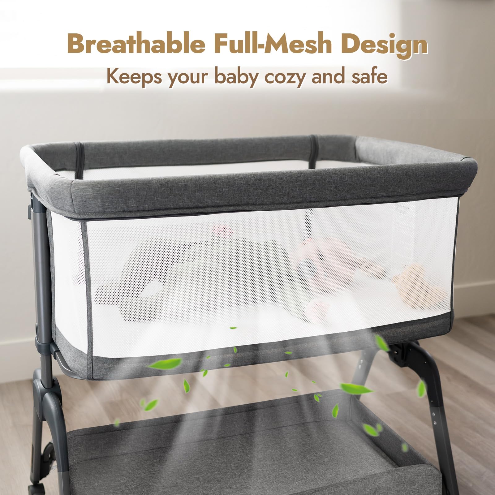 Papablic baby bassinet sturdy-frame reinforced-y-legs promote stable bedside support