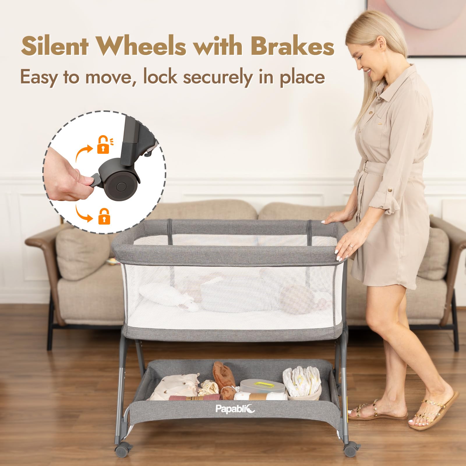 Papablic locking wheels enable easy movement between rooms
