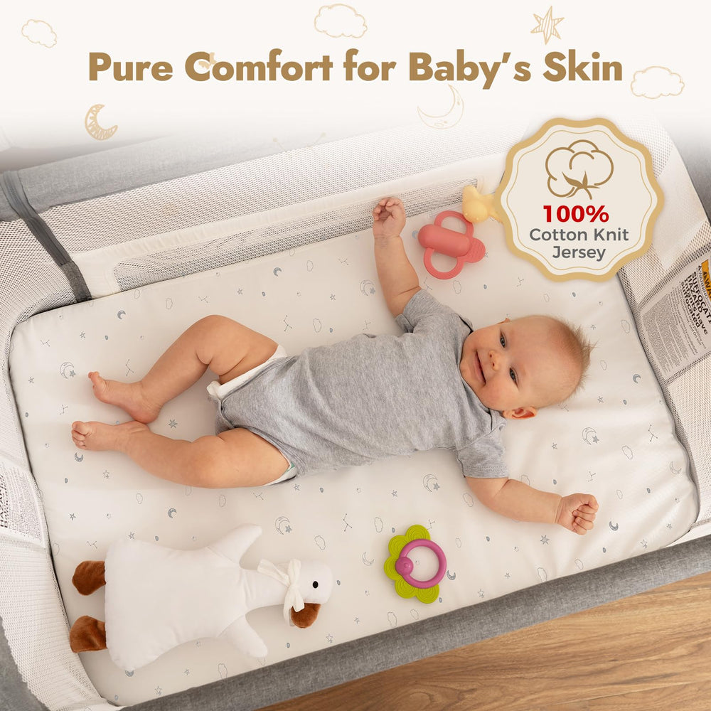 Papablic bassinet star-cloud-moon pattern creates soothing bedtime ambience.