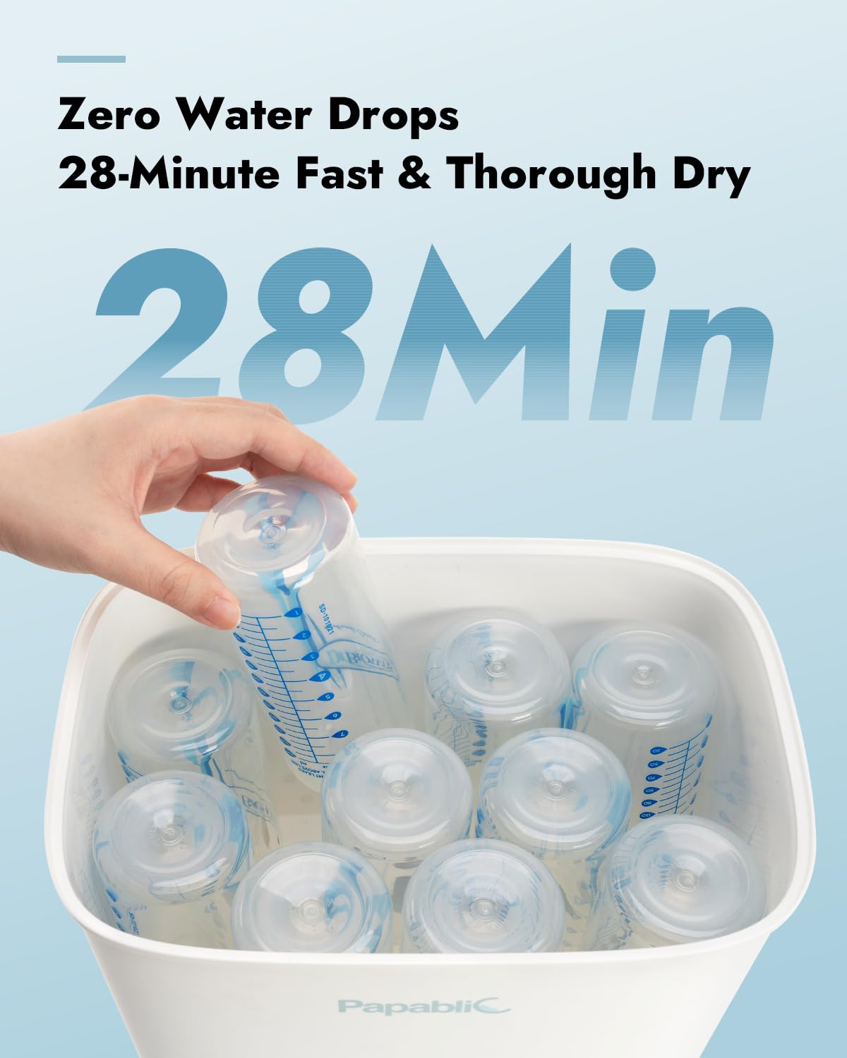 Papablic Pro capacity image showing 10 tall bottles or 6 wide-neck bottles.