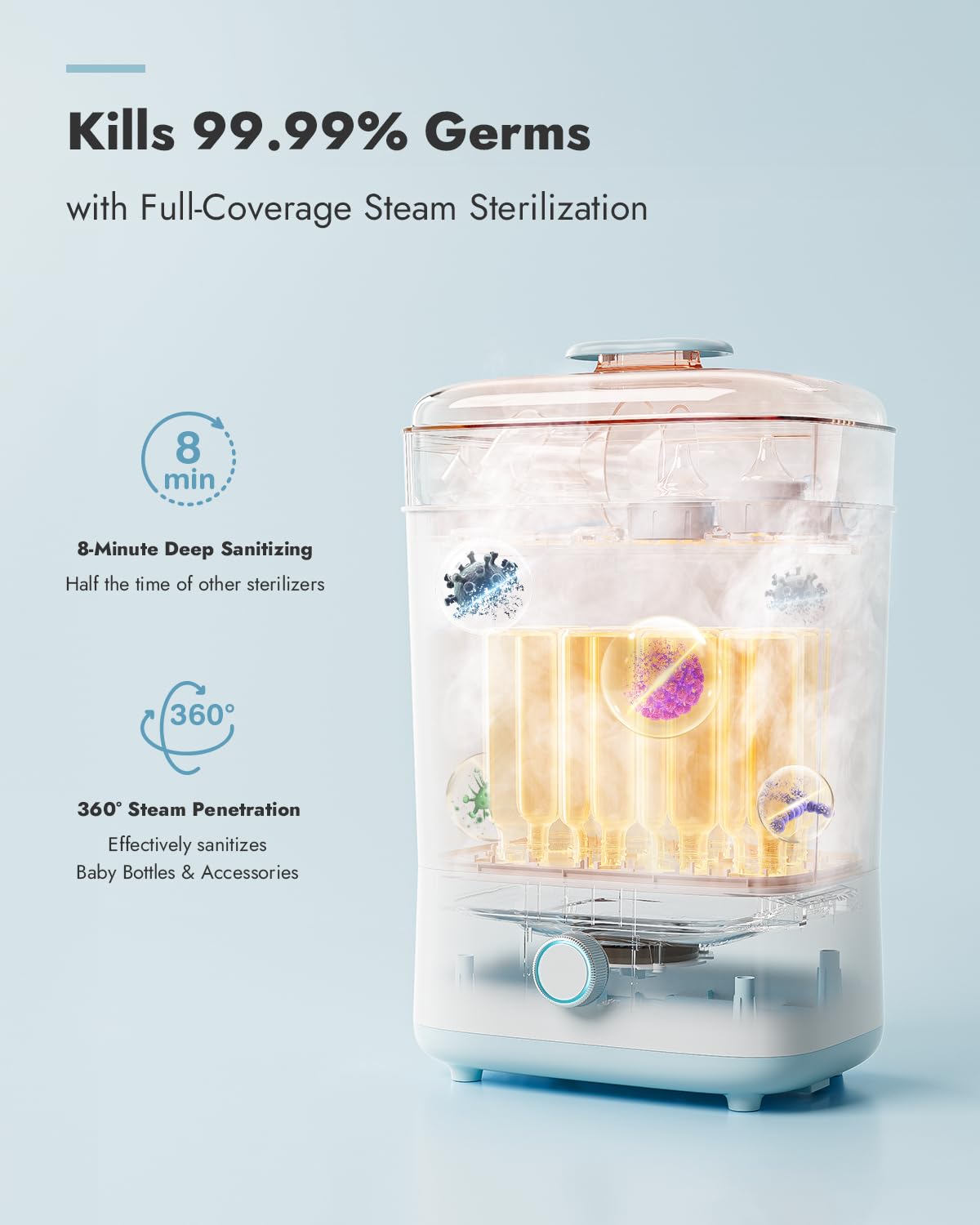 Papablic Sterilizer Pro ceramic coating aids easy descaling and mineral buildup prevention.