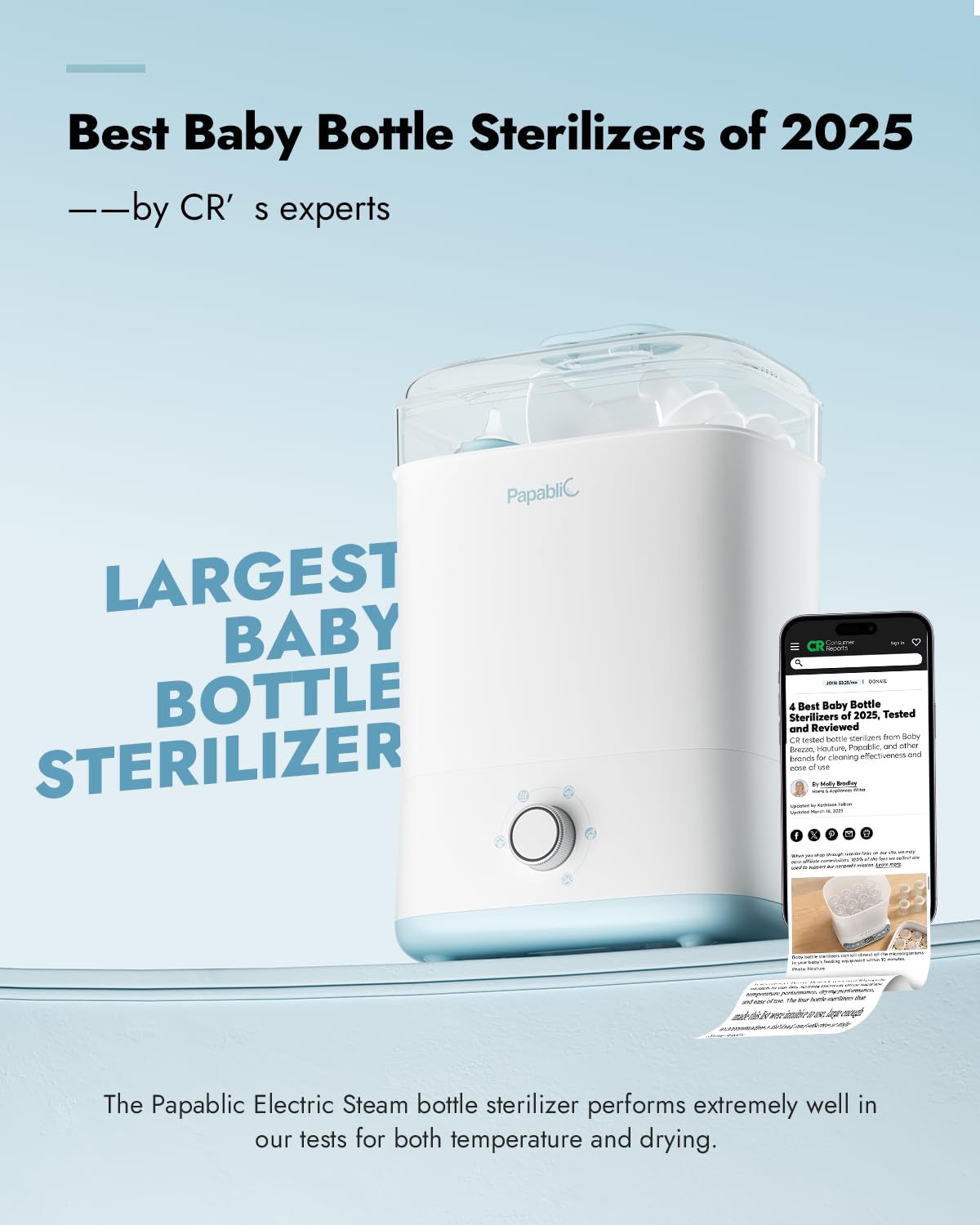 Papablic Sterilizer Pro interior trays holding multiple bottles for efficient cleanup.