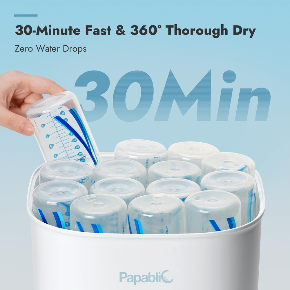 Papablic Bottle Sterilizer Pro Max stacked configurations illustrate adjustable layout for pumping parts